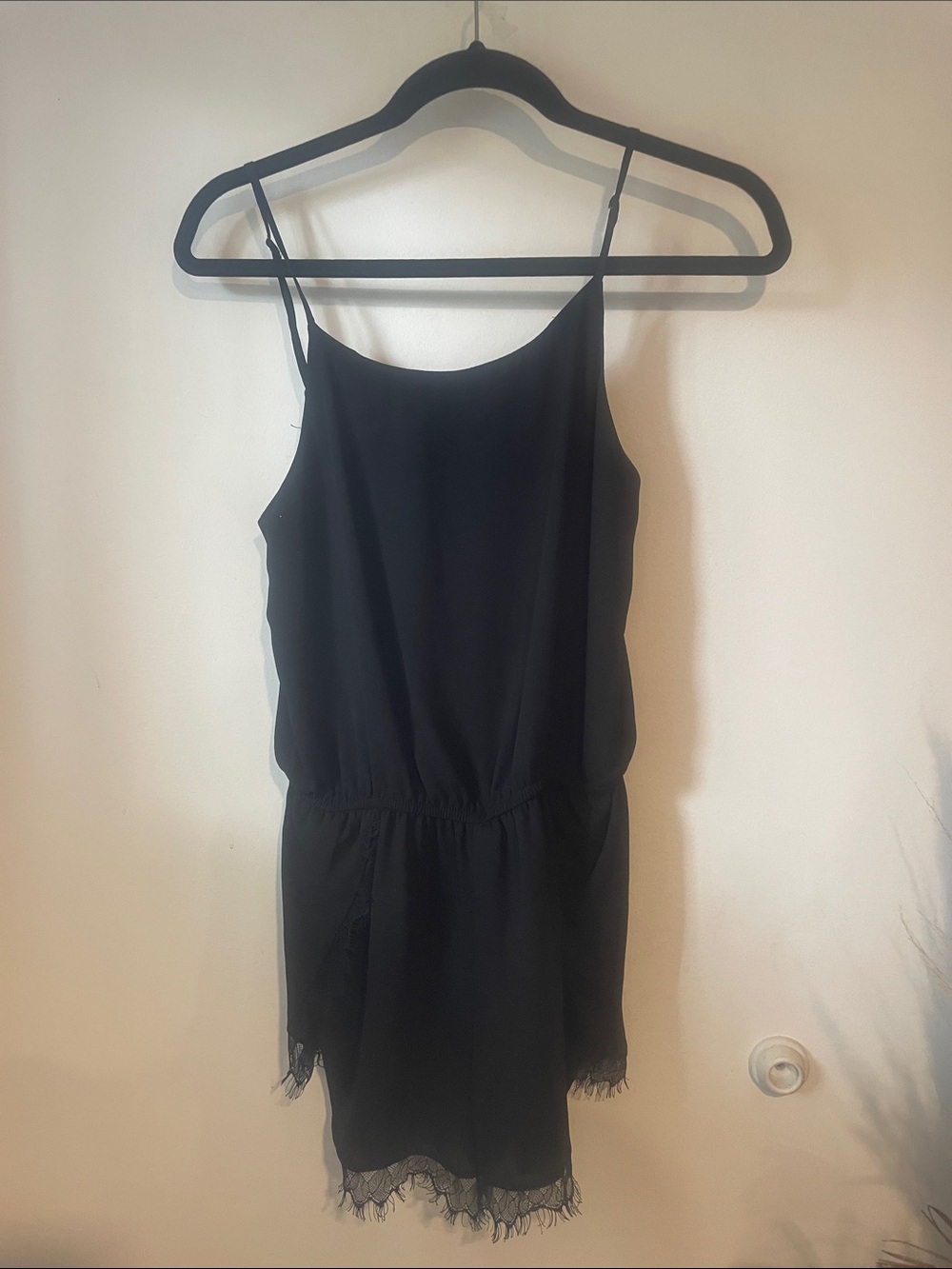 Aqua Black Romper with Lace Trim Sz S B130